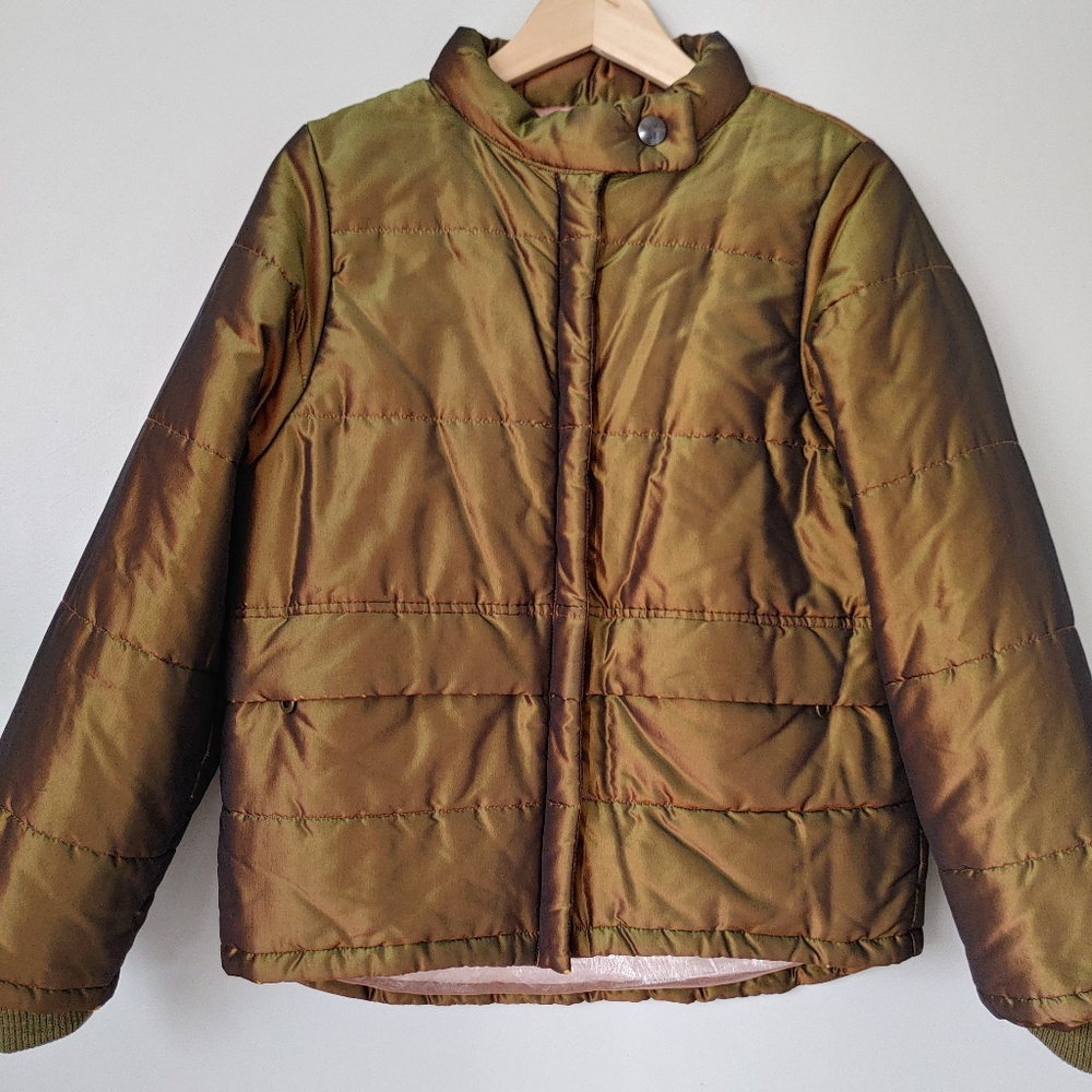 CHANEL Vintage Iridescent Silk Puffer Jacket Metallic Green FR 36 - Picture 5 of 16